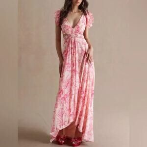 Mac Duggal 9161 Floral‎ Ruffle Shoulder Lace Up Gown Sz 0 NEW